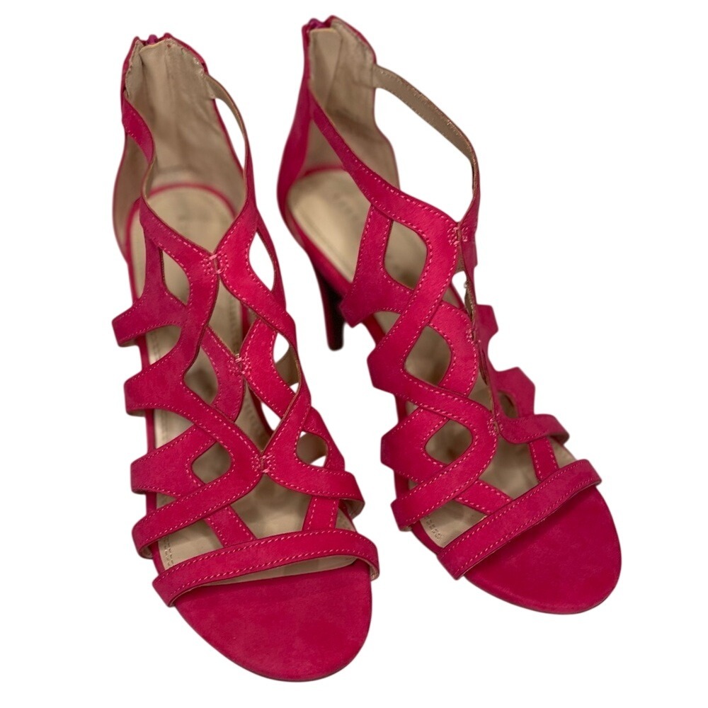Kelly & Katie Jazelle‎ Hot Pink Suede Cage Heel Sandals Women Size 9 Ankle Zip